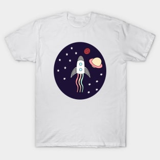 Kawaii Rainbow Space rocket in the galaxy space T-Shirt